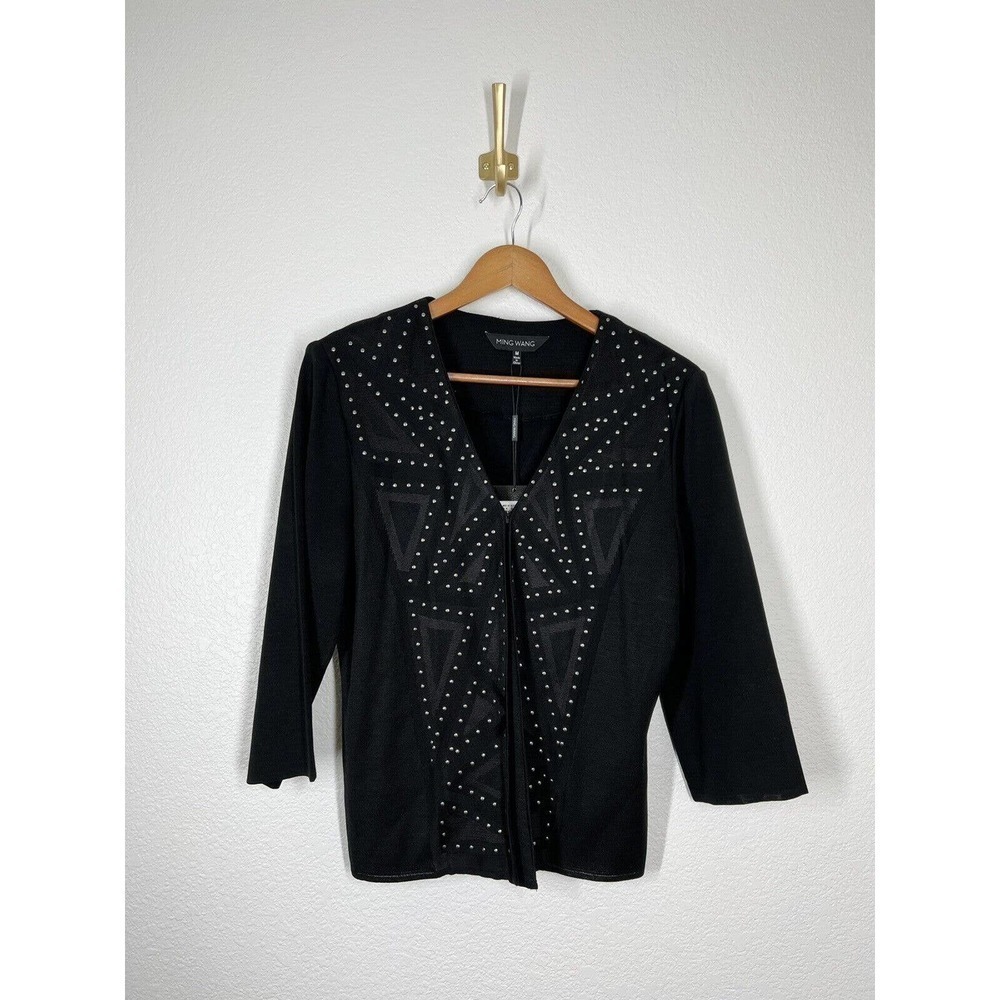 Ming Wang Stud Detail Cardigan Jacket Medium M Black Silver NEW